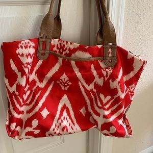 red and white shoulder bag